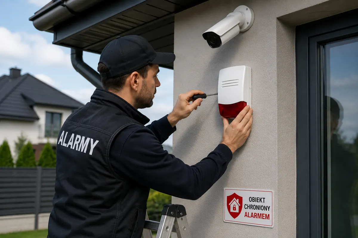 Montaż systemu alarmowego Leszno - sygnalizator na elewacji